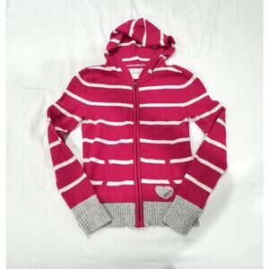 Vintage Y2k Aeropostale Pink White Striped Hoodie Full Zip Jacket- Size Large